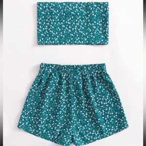 Tie-front Striped Crop Top & Belted Shorts Set